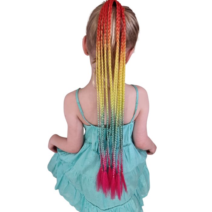girls ponytail rainbow ombre